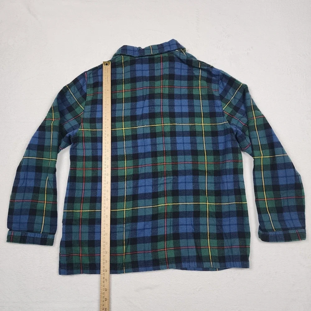 LL Bean Pajama Set Mens Medium Regular Blue Plaid Flannel Button Up Pants